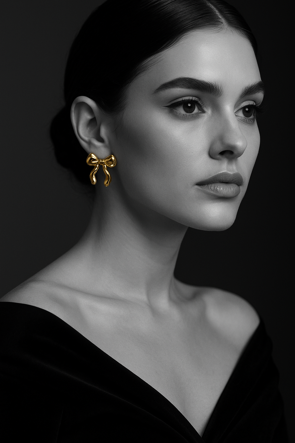 Golden Bow Charm Studs