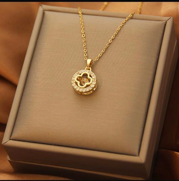 Golden Aura Clover Pendant