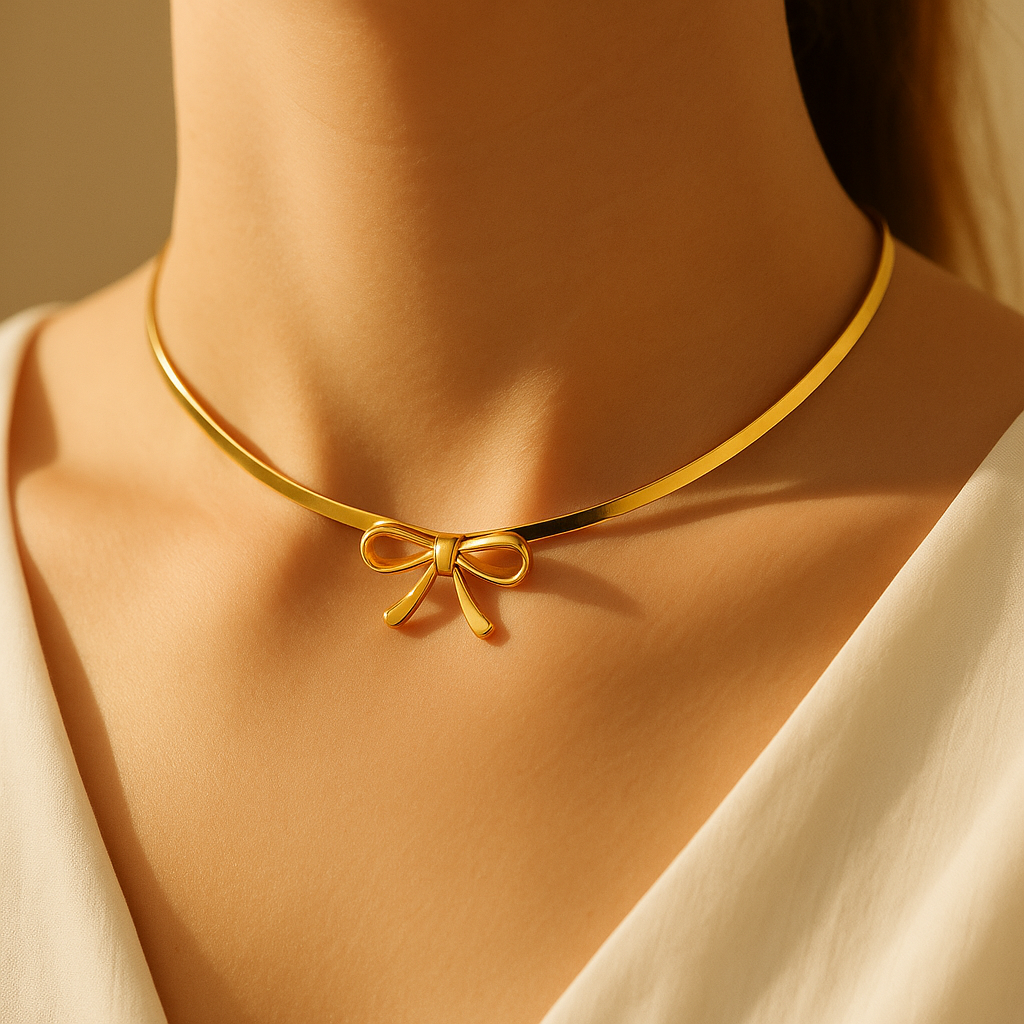 Golden Bow Choker Necklace