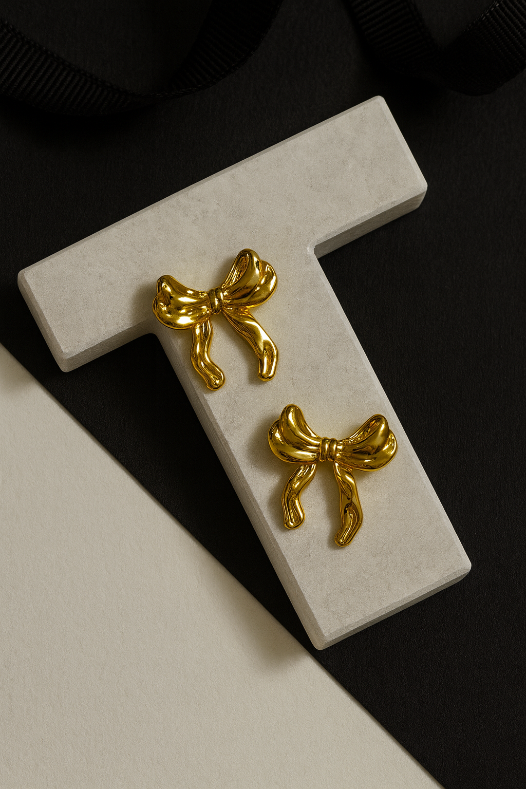Golden Bow Charm Studs