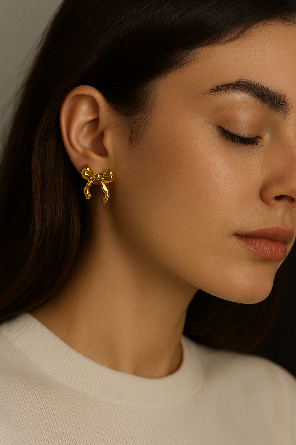 Golden Bow Charm Studs