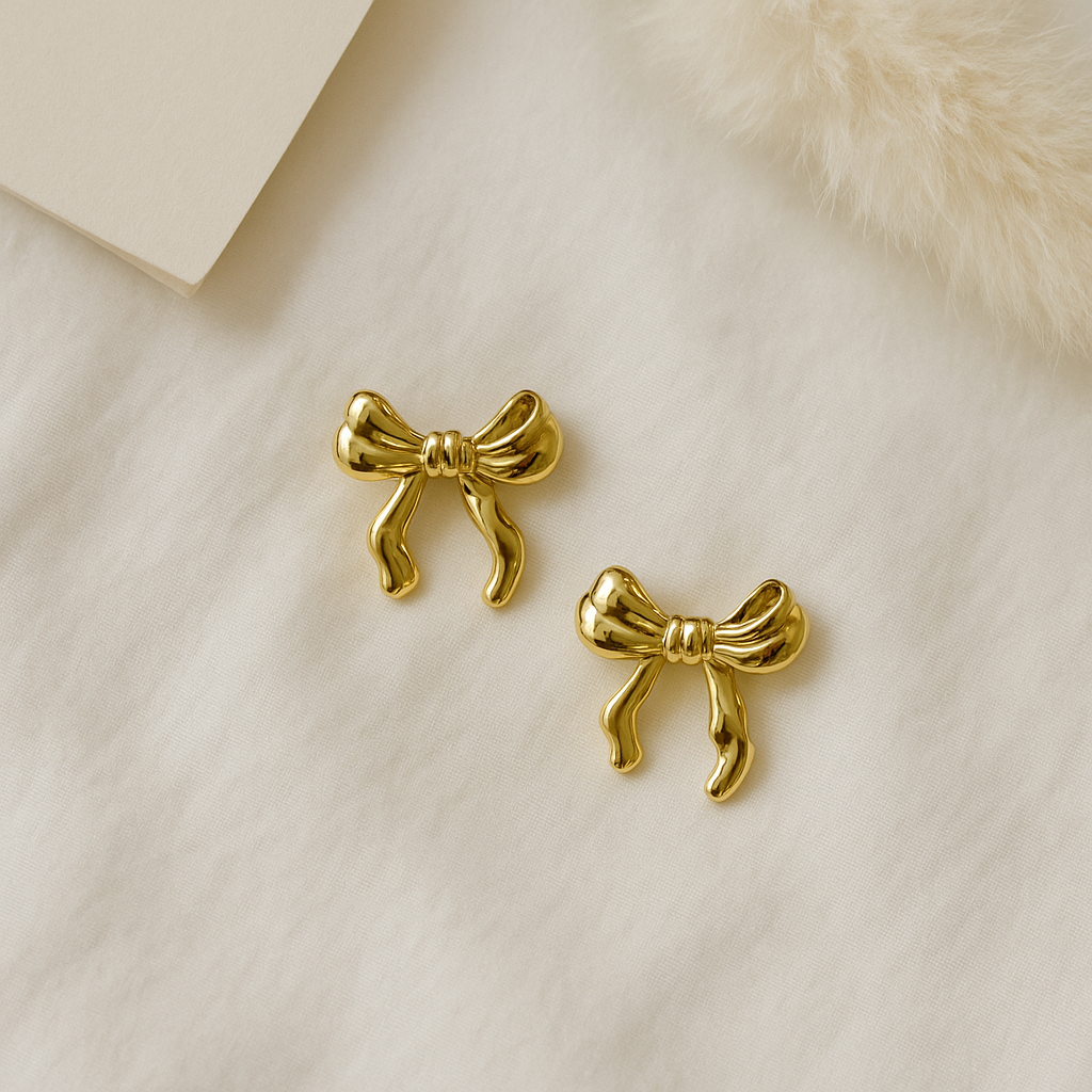 Golden Bow Charm Studs