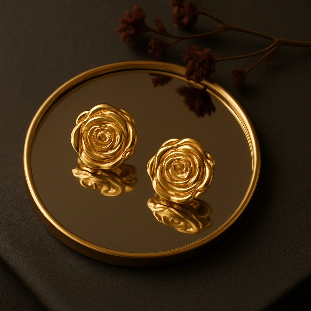Golden Bloom- Vintage Rose Studs